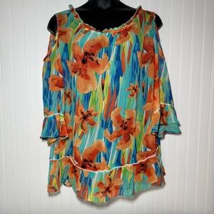 Cathrine’s‎ Blouse Women’s 3X 26/28W Cold Shoulder Sheer Pull - Over 3/4 Sleeves